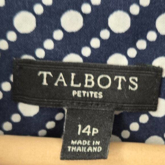Talbots Petites Navy White Polka Dots Cotton Button Down Shirt Size 14P - Picture 10 of 11